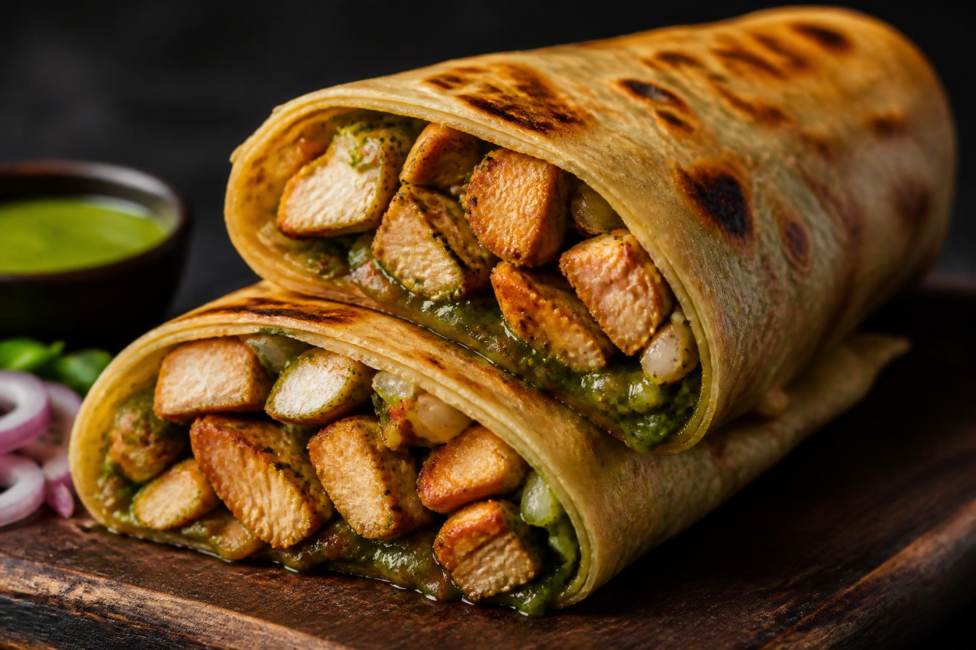 Generously stuffed chicken kathi roll