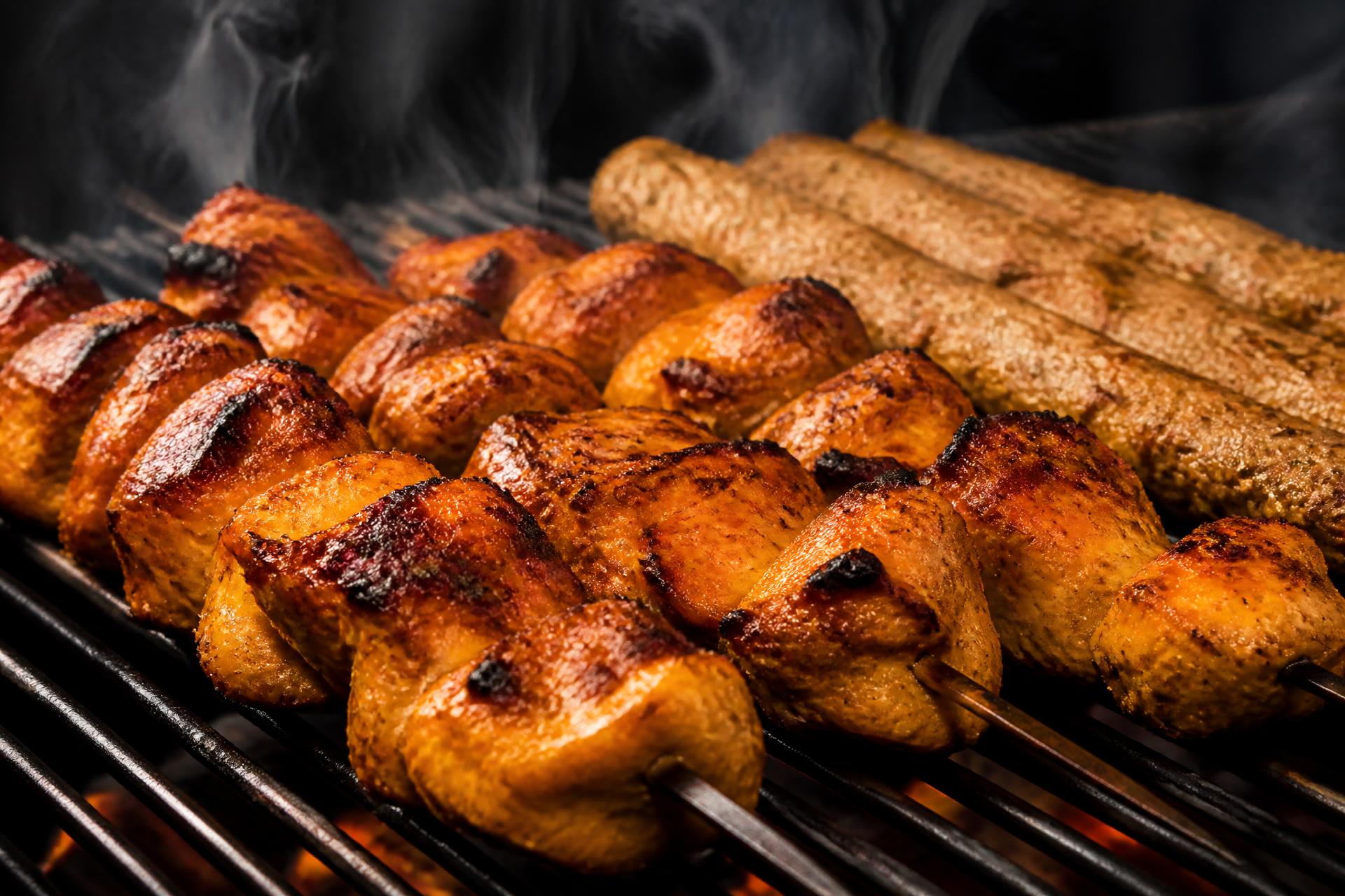 Freshly grilled smoky kebabs